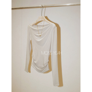 Moss烨 莫代尔混纺 收腰荡领高弹长袖 T恤 设计师