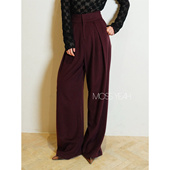 现货 设计师 气质酒红丝毛 Moss烨 羽毛阔腿裤