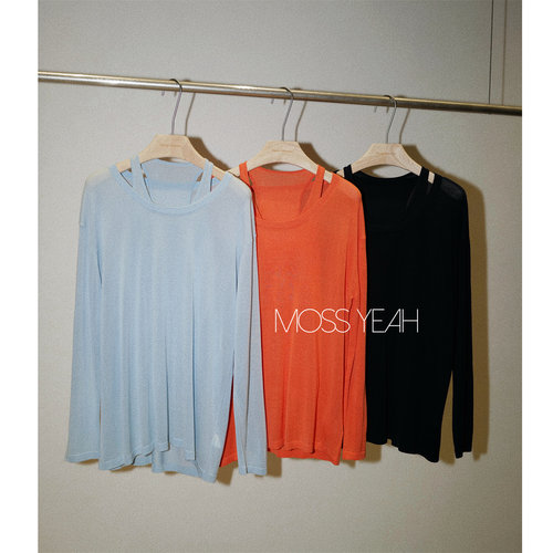 Moss烨 1OO桑蚕丝 可拆分挖肩背心圆领长袖针织两件套