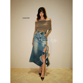 前开叉荷叶边 Moss烨 设计师 显瘦鱼尾牛仔裙C