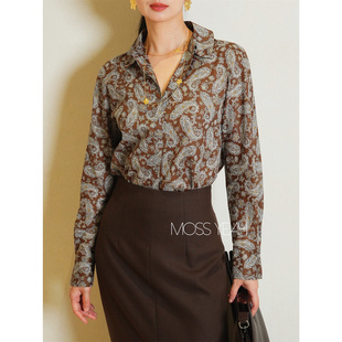 设计师 衬衫 现货 翻领正肩长袖 复古腰果花 Moss烨