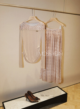 Moss烨 〓设计师〓山羊绒莫代尔 腰果花拼接他弹力抽褶长袖T恤c