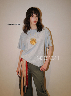 Moss烨 〓设计师〓金币印花 宽松阔版灰色短袖T恤c