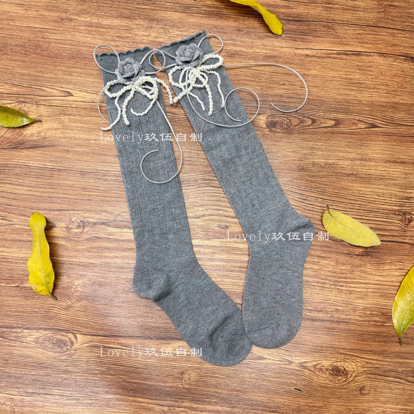 甜美羊绒保暖显瘦蝴蝶结小腿袜