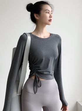 2024新款夏季薄款T恤跑步运动速干训练健身服侧边系带瑜珈上衣女