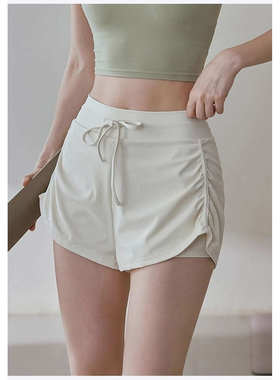 运动夏防走光高弹跑步健身训练三分裤女高级感侧边抽绳瑜伽裤