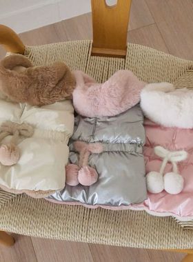 lNS韩国秋冬装宠物猫咪狗狗毛领毛球连帽马甲保暖加绒加厚外套