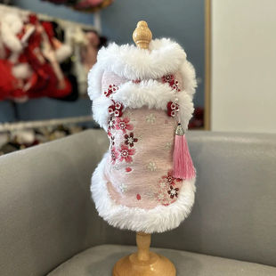 新年宠物衣服狗狗唐装猫咪拜年服加绒毛毛边国风