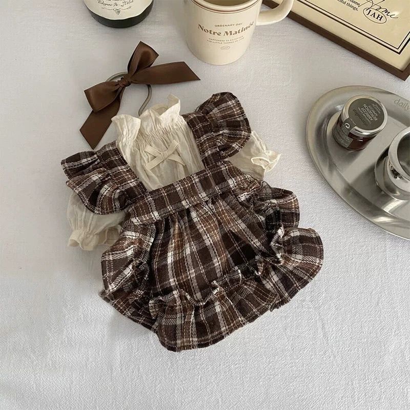 狗狗衣服公主格子蝶结裙子复古泰迪比熊小中型犬衣服ins
