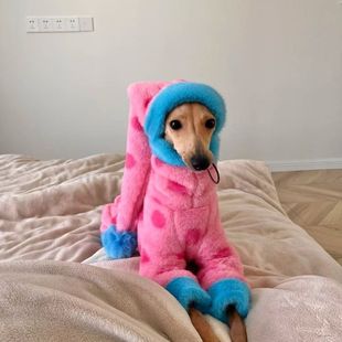 小灵缇惠比特加绒毛绒粉色点点四脚衣秋冬狗狗衣服