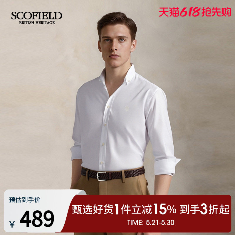 SCOFIELD男装新款商务通勤精致狮子刺绣百搭长袖衬衫