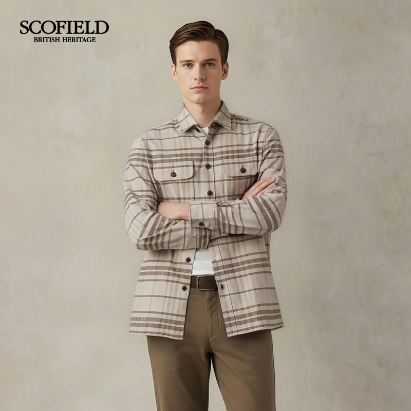 预售【衬衫外套】SCOFIELD男秋冬新品纯棉格子磨毛潮流长袖衬衫
