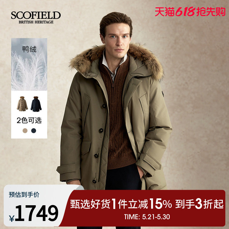 SCOFIELD男装25年冬季新款工装派克大衣中长款连帽鸭绒羽绒服