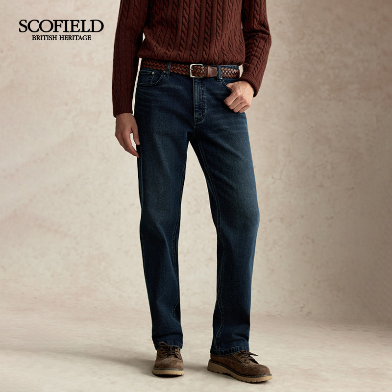 SCOFIELD男装秋季新品商务休闲洗水简约纯色直筒牛仔裤男潮