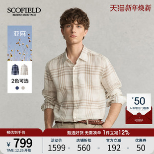 简约透气亚麻时尚 新品 休闲长袖 经典 SCOFIELD男士 格纹衬衫 25夏季