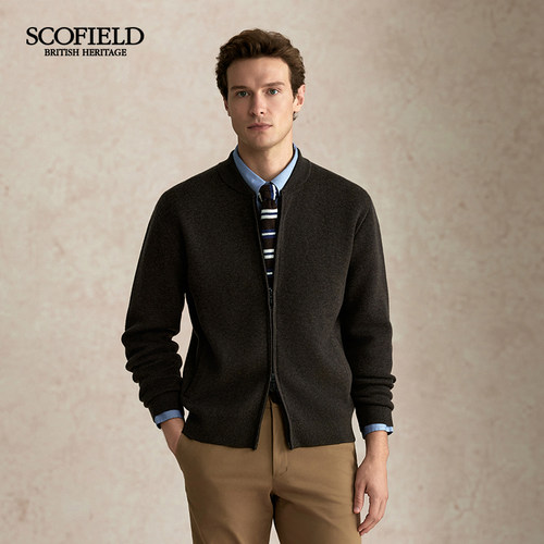 【羊毛混纺】SCOFIELD男装春秋新品复古美拉德拉链毛衣针织开衫男