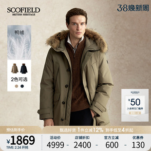 SCOFIELD男装25年冬季新款工装派克大衣中长款连帽鸭绒羽绒服
