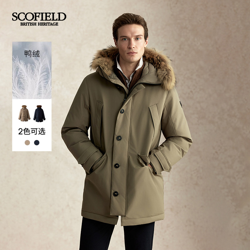SCOFIELD男装25年冬季新款工装派克大衣中长款连帽鸭绒羽绒服,男装,羽绒服,淘宝优惠券,粉丝福利购,淘宝优惠卷