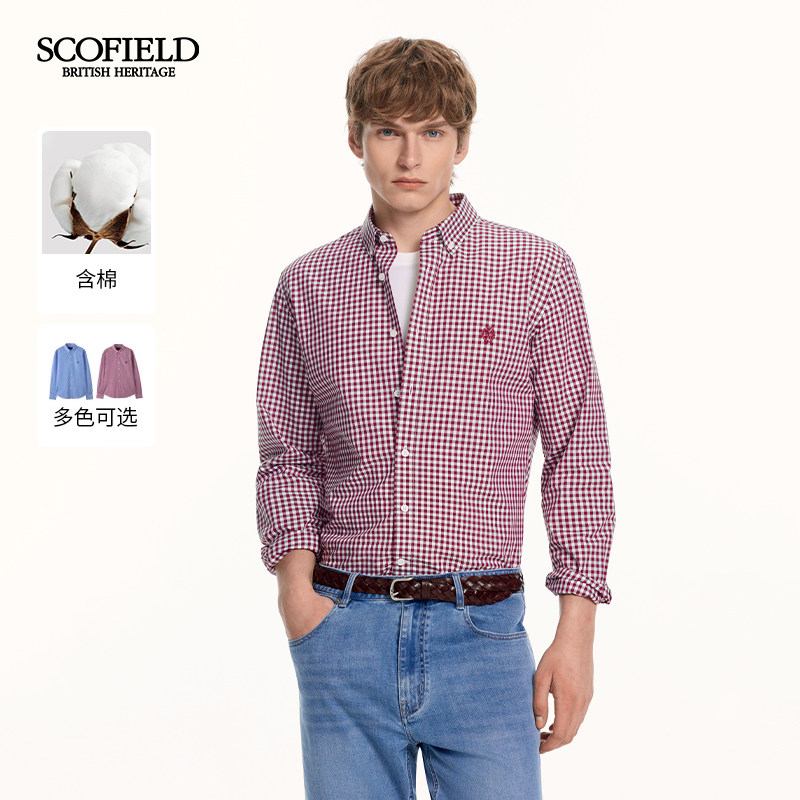 SCOFIELD男装26年秋季新品100%棉日常通勤舒适经典小方格衬衫