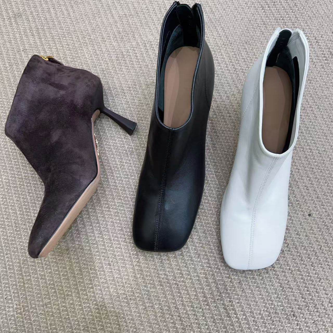 巴黎台版潮后拉链羊磨砂皮羊皮内细跟真皮女短靴羊磨砂皮女靴子