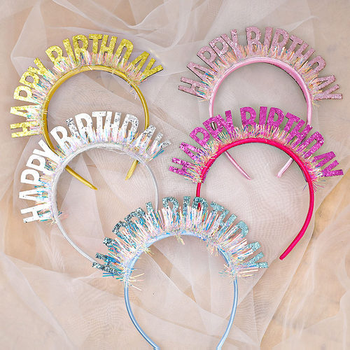 Happybithday生日帽发箍装饰小仙女头箍儿童生日派对网红蛋糕装扮
