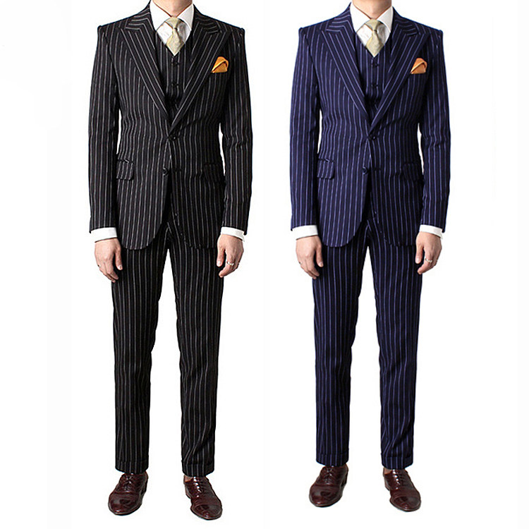 2024 HOT SUIT SUIT BLACK STRIPED GROOM DARK BLUE CUSTOM SUIT YOUTH SINGLE ROW MENS CASUAL