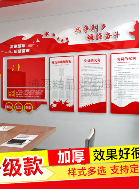 红色主题文化墙党建支部党政党员活动室会议室文化墙3d立体墙贴
