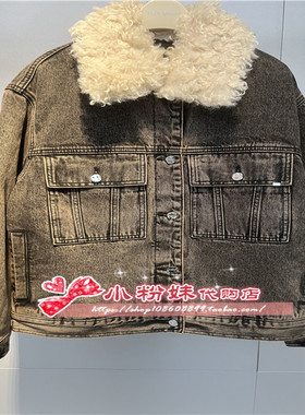 A3ABE4434 女装2024冬专柜正品可拆卸毛领牛仔棉衣A3ABE4434H8