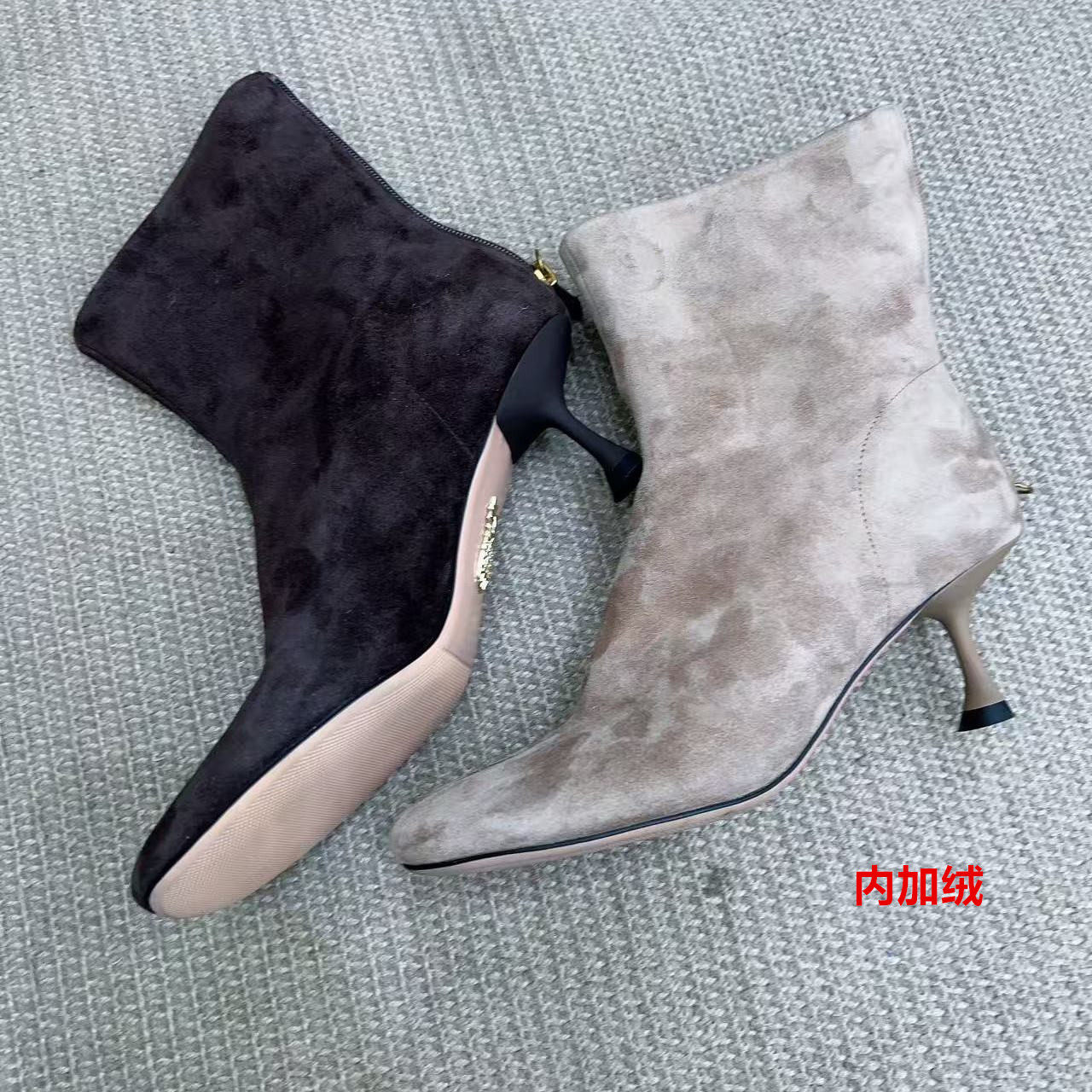 大菠萝台版潮后拉链羊磨砂皮内加绒细跟货女短靴女靴子,女鞋,时装靴,淘宝优惠券,粉丝福利购,淘宝优惠卷