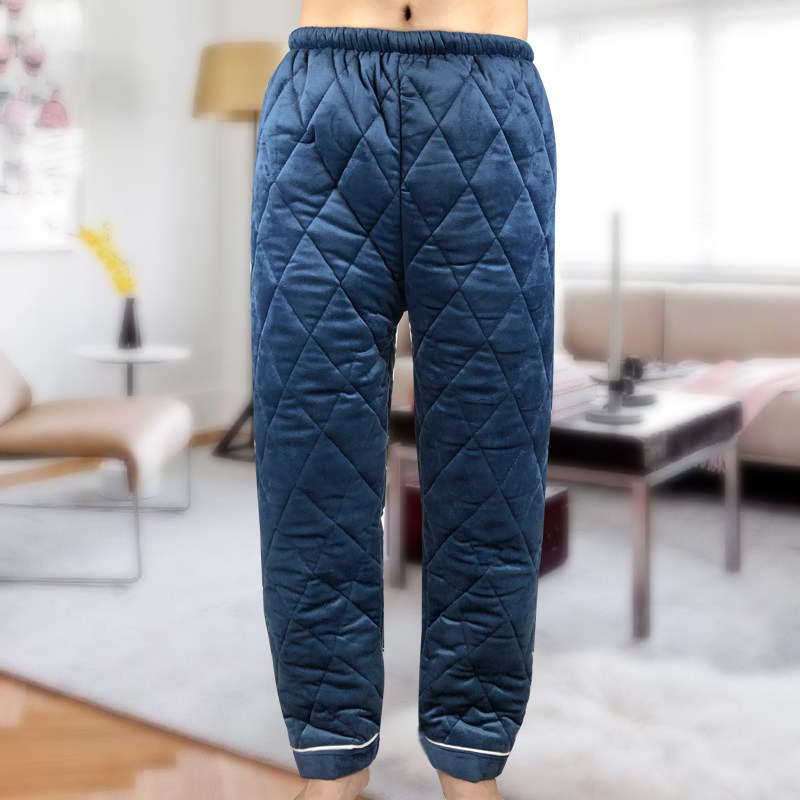 冬季男士三层加厚加绒珊瑚绒夹棉男加肥加大保暖冷库家居裤棉裤