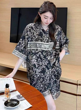 睡衣女冰丝网红衬衫睡衣裙套装