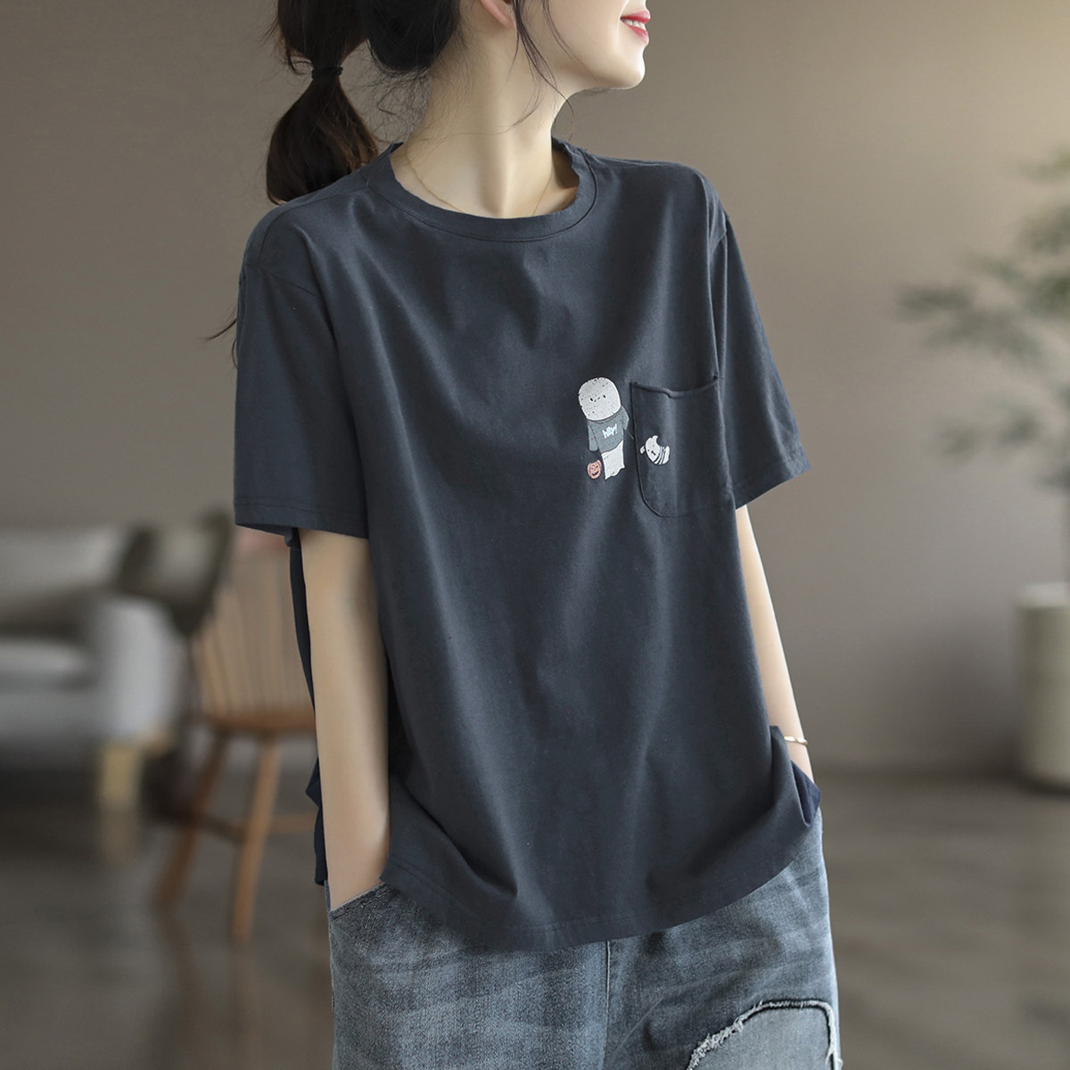 短袖通勤常规印花棉质