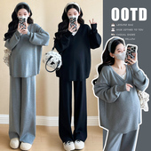 春秋季 孕妇春装 潮妈孕期穿搭慵懒风毛衣阔腿裤 2026新款 两件套 套装