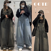 套装 春款 2026新款 上衣牛仔阔腿背带裤 两件套 孕期穿搭长袖 孕妇春装