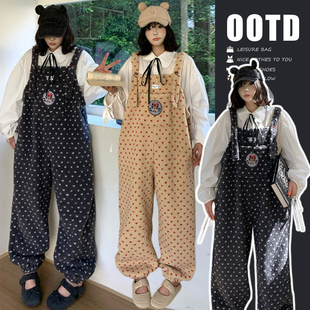 孕妇装秋冬季2025新款可爱宽松慵懒爱心羊羔毛加绒孕期穿搭背带裤