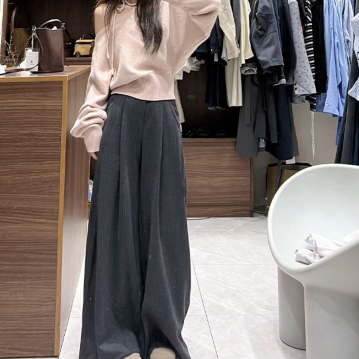 孕妇打底裤2025新款春秋休闲加绒加厚毛呢阔腿裤秋冬季托地裤长裤