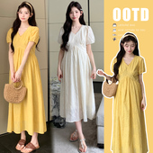 连衣裙2025新款 女V领裙子夏装 时尚 短袖 潮妈孕期穿搭法式 孕妇夏装