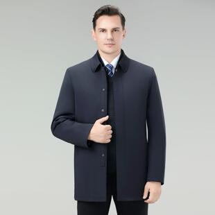 冬季中年男2533-F装内翻领羽绒服中款男士保绒长暖可脱卸羽胆外套