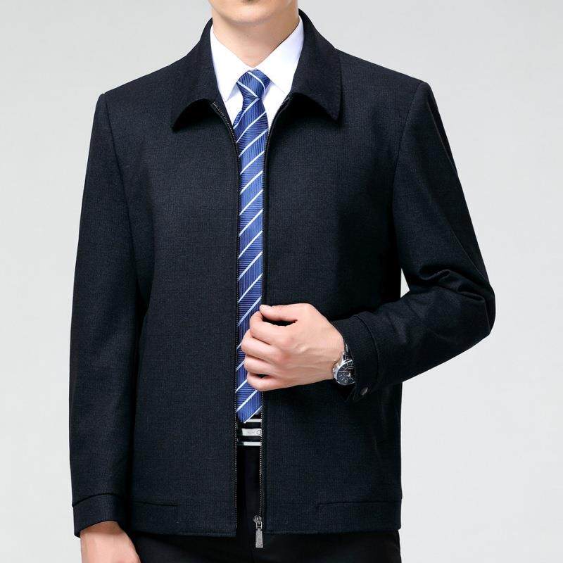 免装羊冬毛夹克秋中老年休闲翻领烫爸爸格子2397宽男松毛料茄克衫