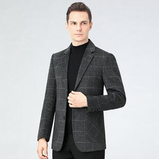 秋冬新款羊毛双面呢西商装男厚外套中年务休2218-E闲休修身款闲西