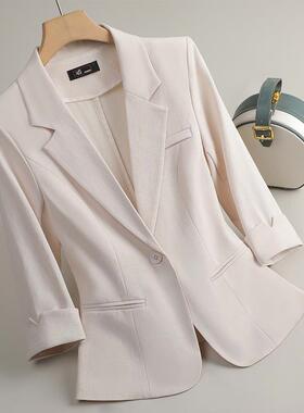 绿色短款西装外套女高级感时尚西质薄款七分上袖小气个子百GDX-15