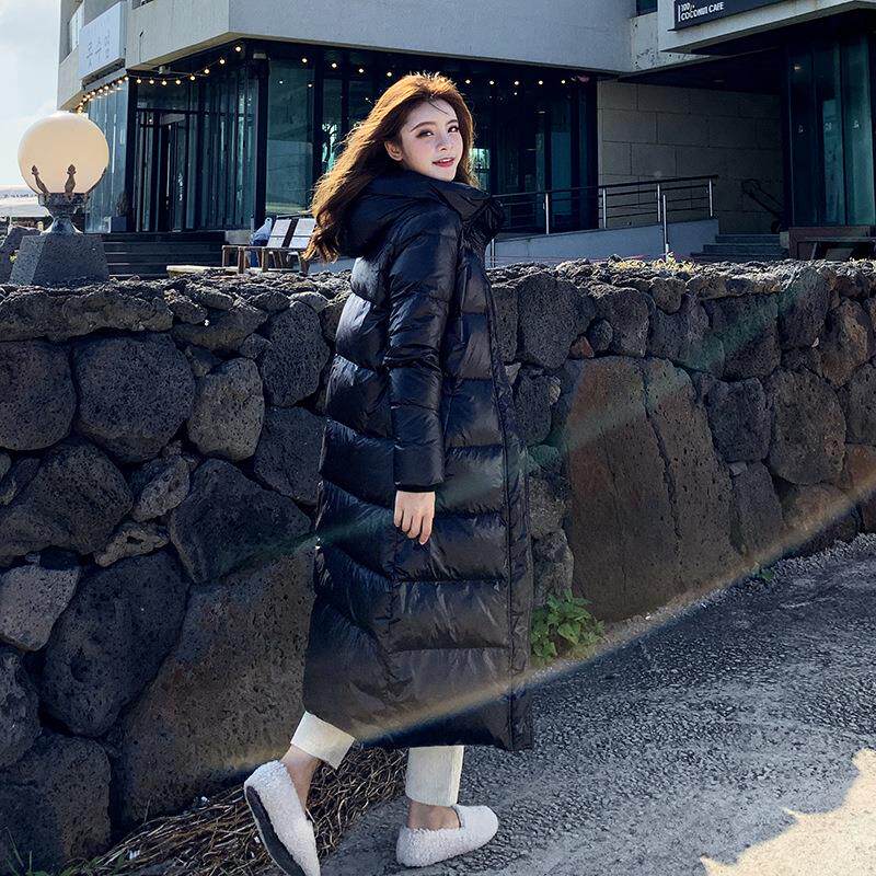 正白绒冬新款色羽绒棉服女中松长款过膝47-20609黑加厚品衣宽亮面