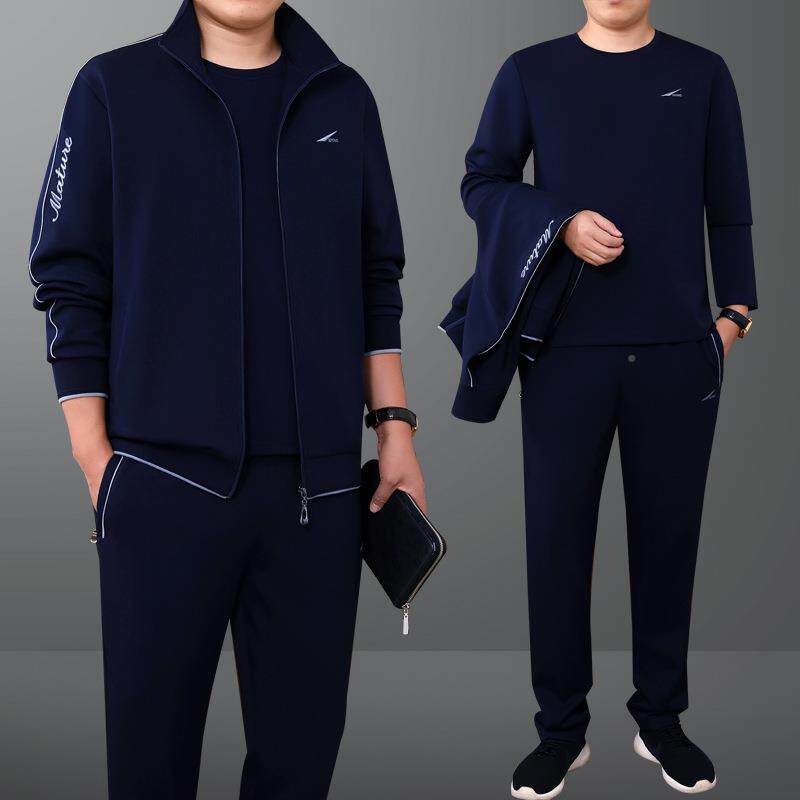 中老年运62417778动套装男春秋中宽松三件套年人爸跑步休闲季运动