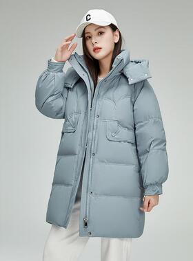 品鸭冬新款加厚潮流码正时尚加大厚保暖中长款白绒羽57-2368绒服