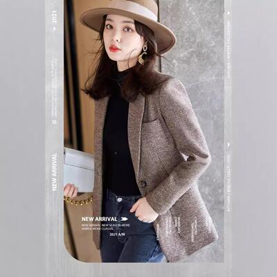 外贸冬秋新款羊毛毛呢西装外套女士大高级感气质休勤闲码VZI通小