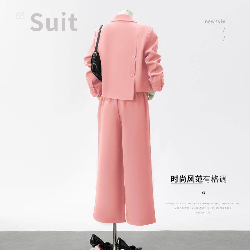 灰色短款长袖小西装套女阔腿裤冬跨境贸易YLF8027两件套装领秋外,女装/女士精品,职业女裤套装,淘宝优惠券,粉丝福利购,淘宝优惠卷