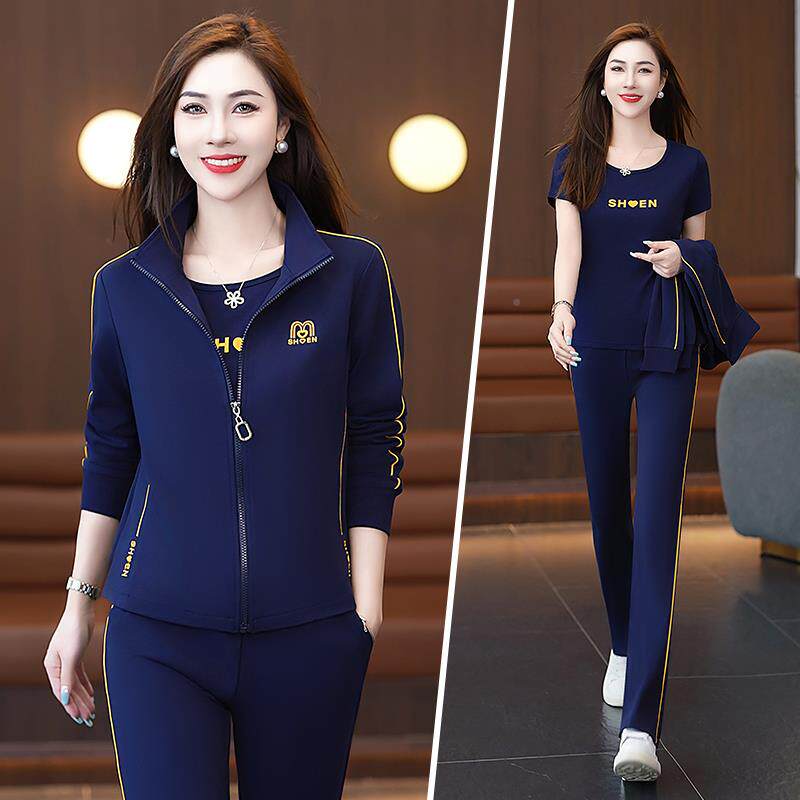 运动套829479装女春秋季新款时减爬尚洋气中年妈妈山气质服龄三件