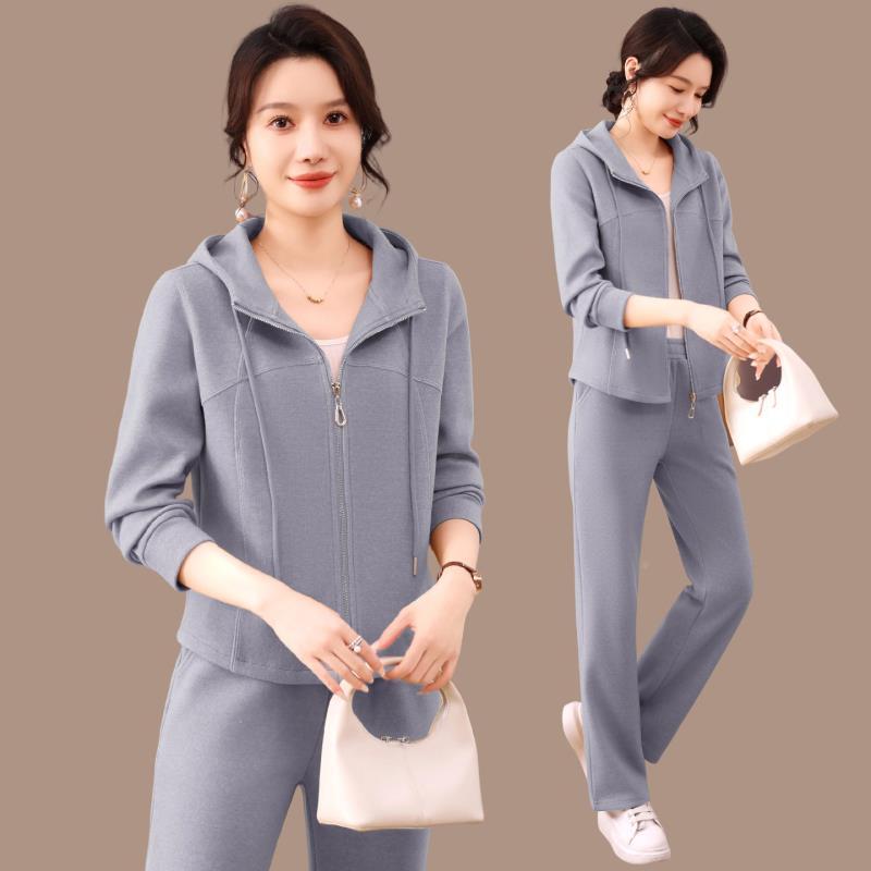 式春秋新款女人动套装长袖领休闲运动成服健身运96957416跑步服