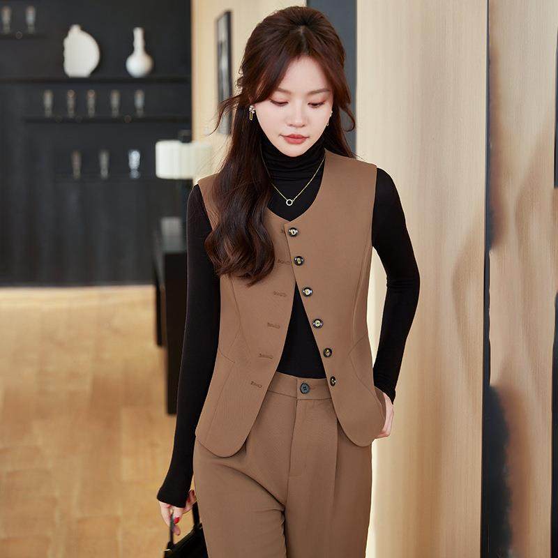 咖啡色春马作小背心职业女装秋无袖外套马甲背心套装女甲神AL7737,女装/女士精品,职业女裤套装,淘宝优惠券,粉丝福利购,淘宝优惠卷