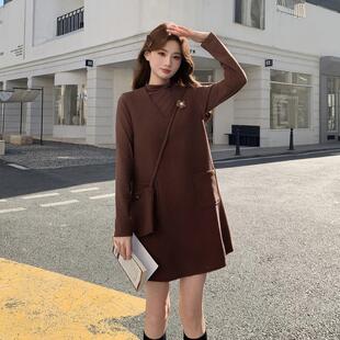 连衣裙长女春季新针织衫约中款简圆领款背心裙两MM6602-0件套裙